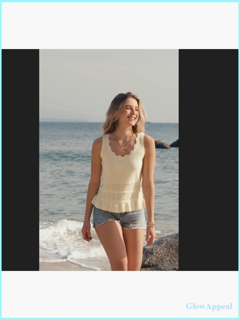Crochet Tank Top Sleeveless Knit Sweater Vest for Women Summer Crew Neck Ruffle - Picture 7 of 7